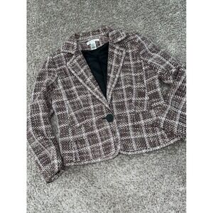 Pursuits‎ LTD Tweed Blazer Plaid Career Jacket Button Front Size 14